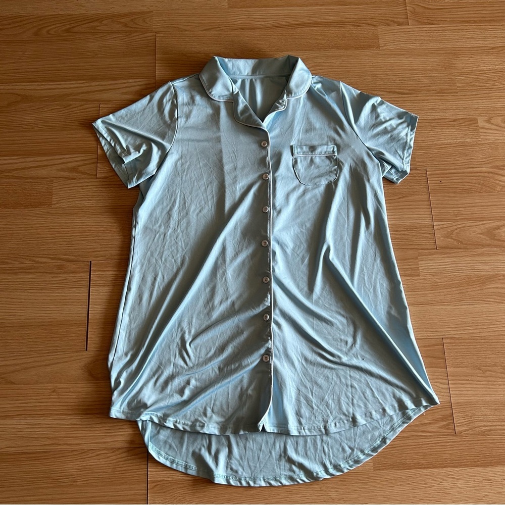 Women’s Light Blue Buttoned Shirt Pajamas Dress XL